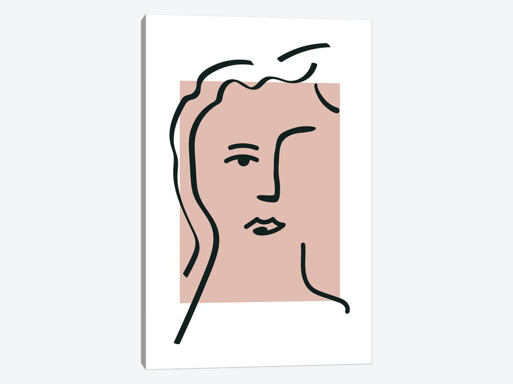 Line Art Pink Matisse Inspired Face by Mambo Art Studio 1-piece Canvas Artwork