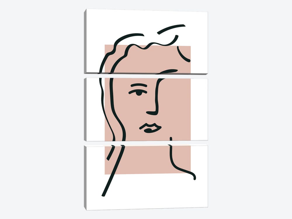 Line Art Pink Matisse Inspired Face by Mambo Art Studio 3-piece Canvas Art