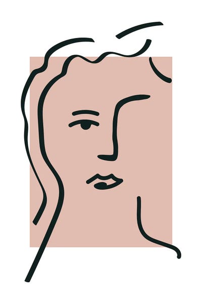 Mambo Art Studio: Line Art Pink Matisse Inspired Face by Mambo Art Studio