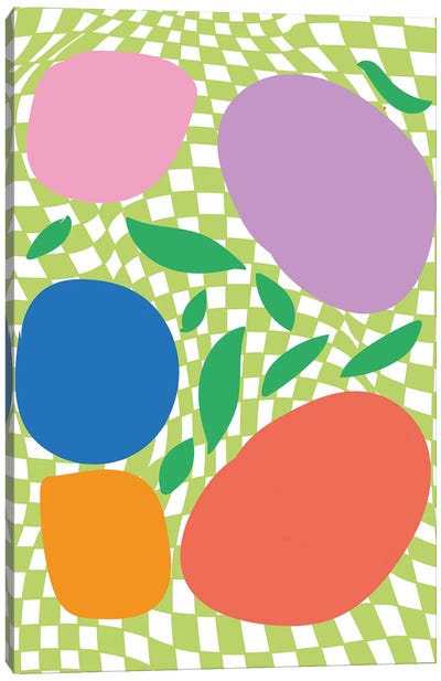 Checkerboard Pastels Abstract Summer Fruits Canvas Art Print - Mambo Art Studio