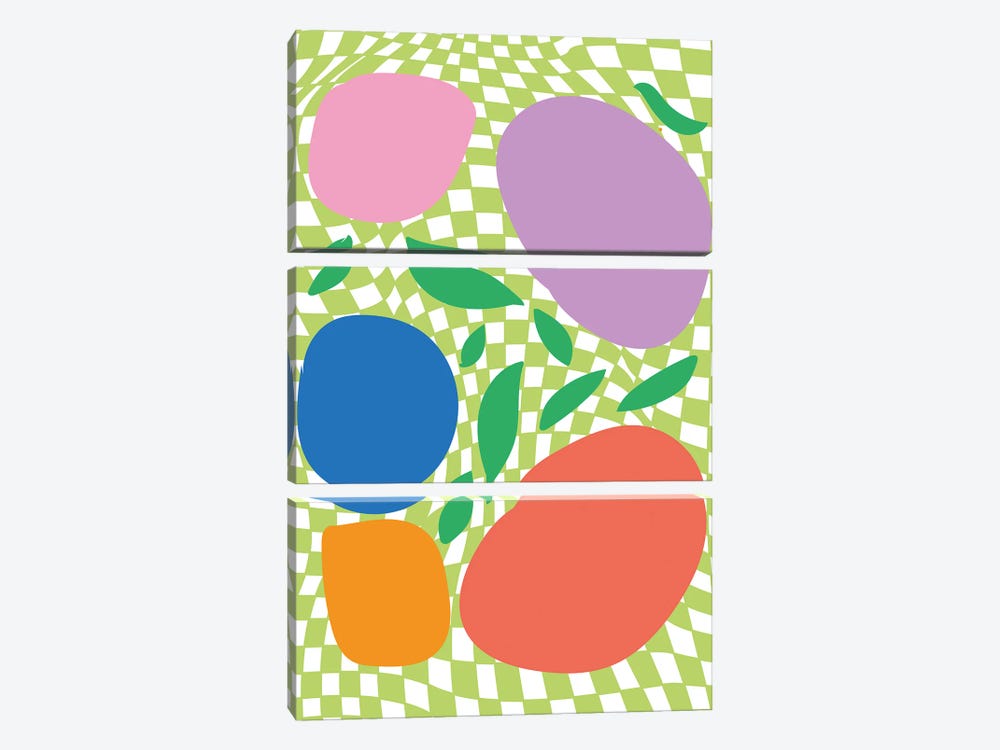Checkerboard Pastels Abstract Summer Fruits by Mambo Art Studio 3-piece Canvas Print