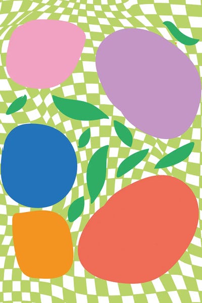 Mambo Art Studio: Checkerboard Pastels Abstract Summer Fruits by Mambo Art Studio