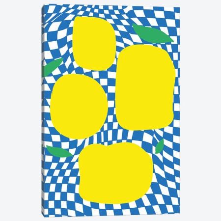 Checkerboard Pastel Blue Lemons Canvas Print #MSD193} by Mambo Art Studio Canvas Art