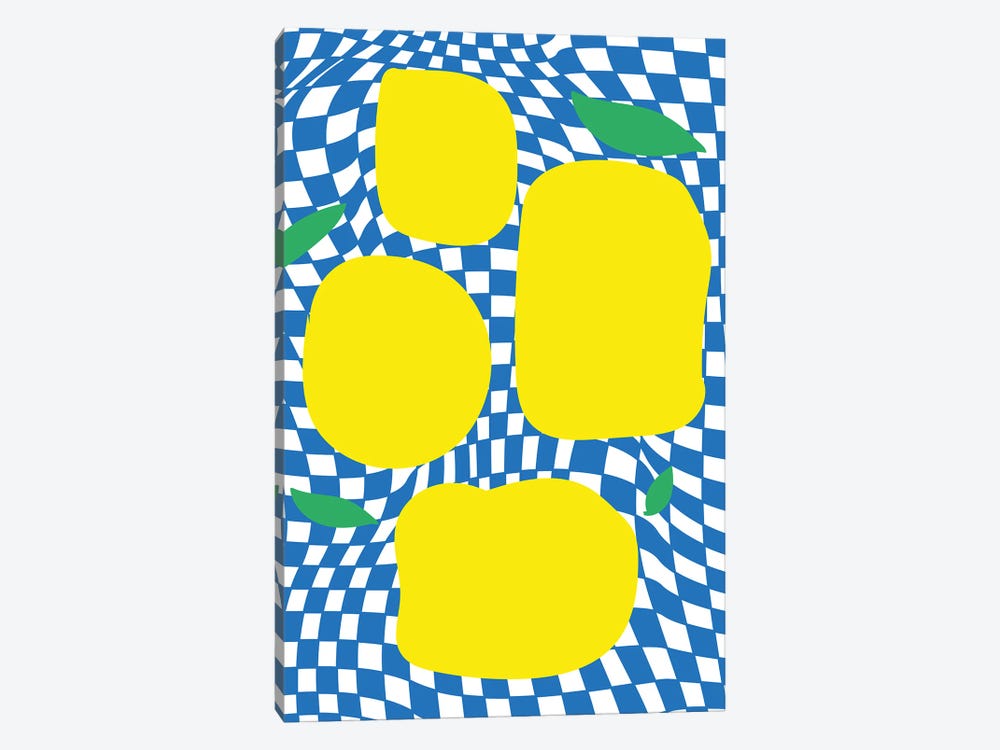 Checkerboard Pastel Blue Lemons by Mambo Art Studio 1-piece Canvas Print