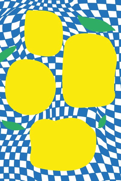 Mambo Art Studio: Checkerboard Pastel Blue Lemons by Mambo Art Studio