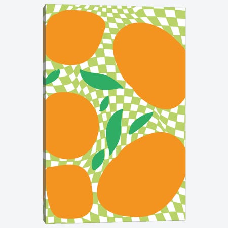 Checkerboard Pastel Green Oranges Canvas Print #MSD195} by Mambo Art Studio Canvas Print