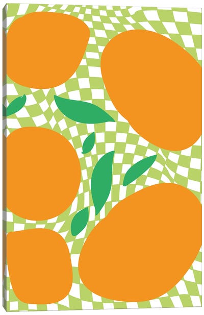 Checkerboard Pastel Green Oranges Canvas Art Print - Mambo Art Studio