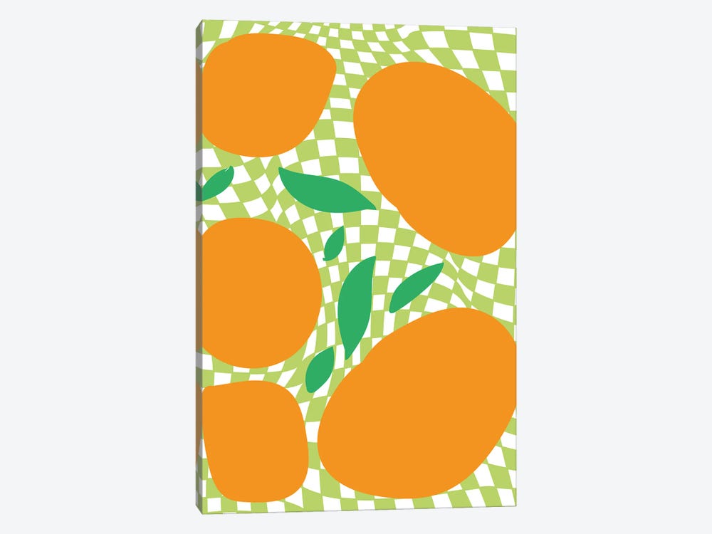 Checkerboard Pastel Green Oranges by Mambo Art Studio 1-piece Art Print