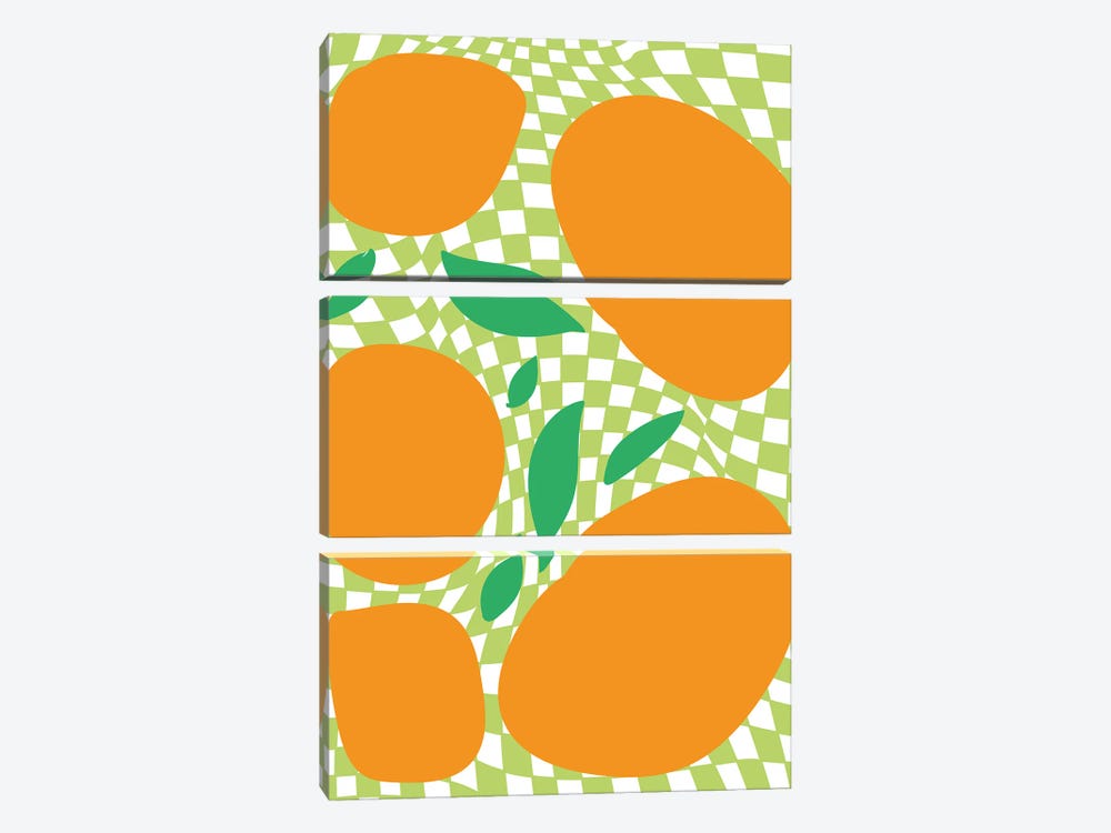 Checkerboard Pastel Green Oranges by Mambo Art Studio 3-piece Canvas Art Print