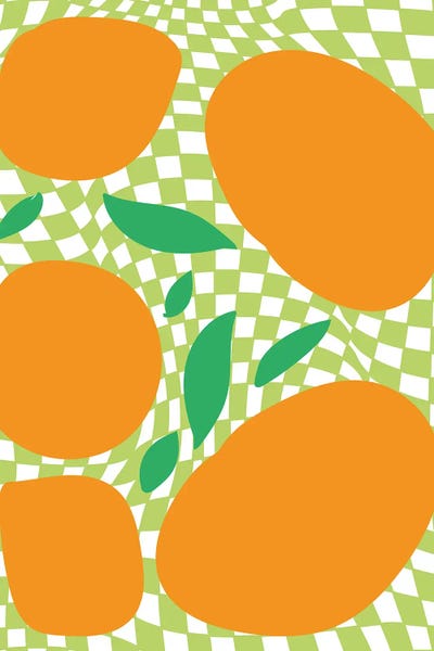 Mambo Art Studio: Checkerboard Pastel Green Oranges by Mambo Art Studio
