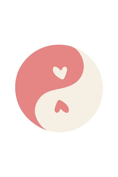 The Nineties: Ying Yang Pink Hearts Round by Mambo Art Studio