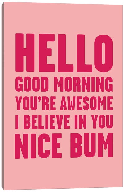Hello You're Awesome Nice Bum Pink Canvas Art Print - Mambo Art Studio