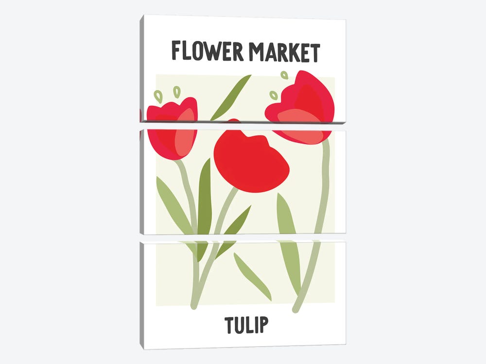 Flower Market Poster Tulip by Mambo Art Studio 3-piece Canvas Art Print