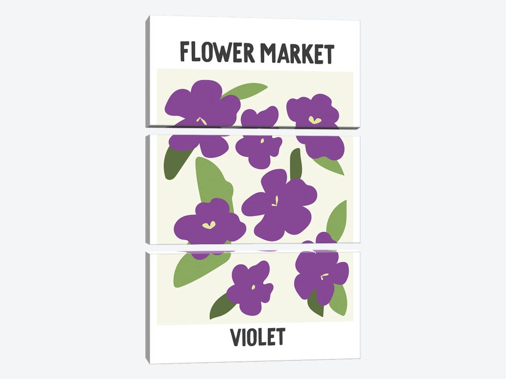 Flower Market Poster Violet by Mambo Art Studio 3-piece Canvas Art
