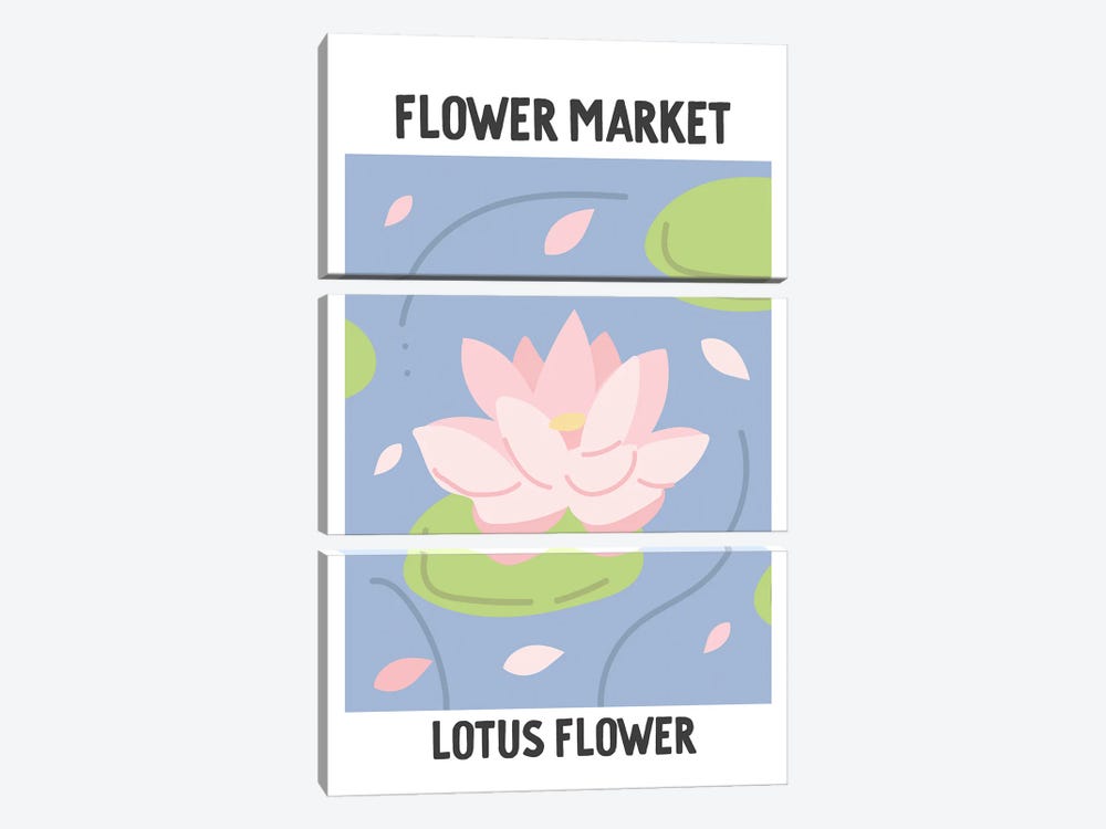 Flower Market Poster Lotus Flower by Mambo Art Studio 3-piece Canvas Art