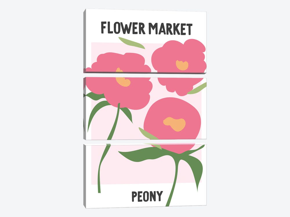 Flower Market Poster Peony by Mambo Art Studio 3-piece Canvas Print