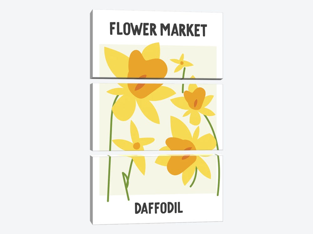 Flower Market Poster Daffodil by Mambo Art Studio 3-piece Canvas Wall Art