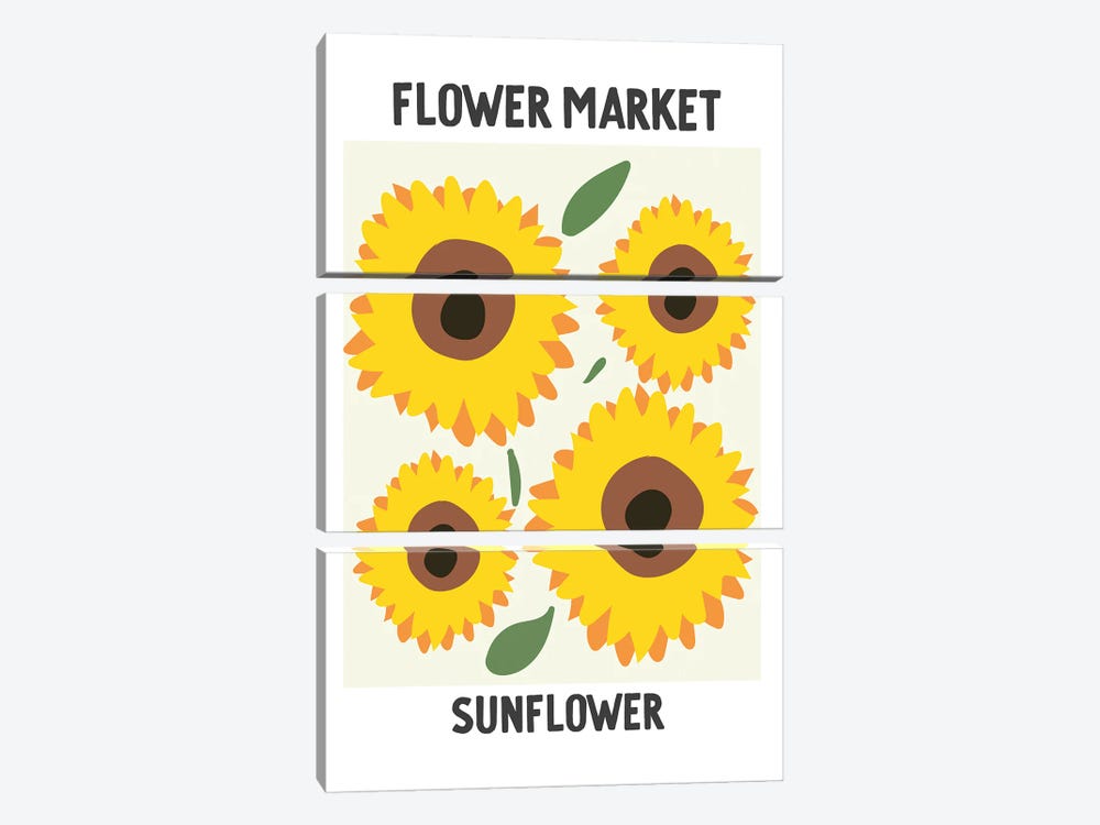 Flower Market Poster Sunflower by Mambo Art Studio 3-piece Canvas Print