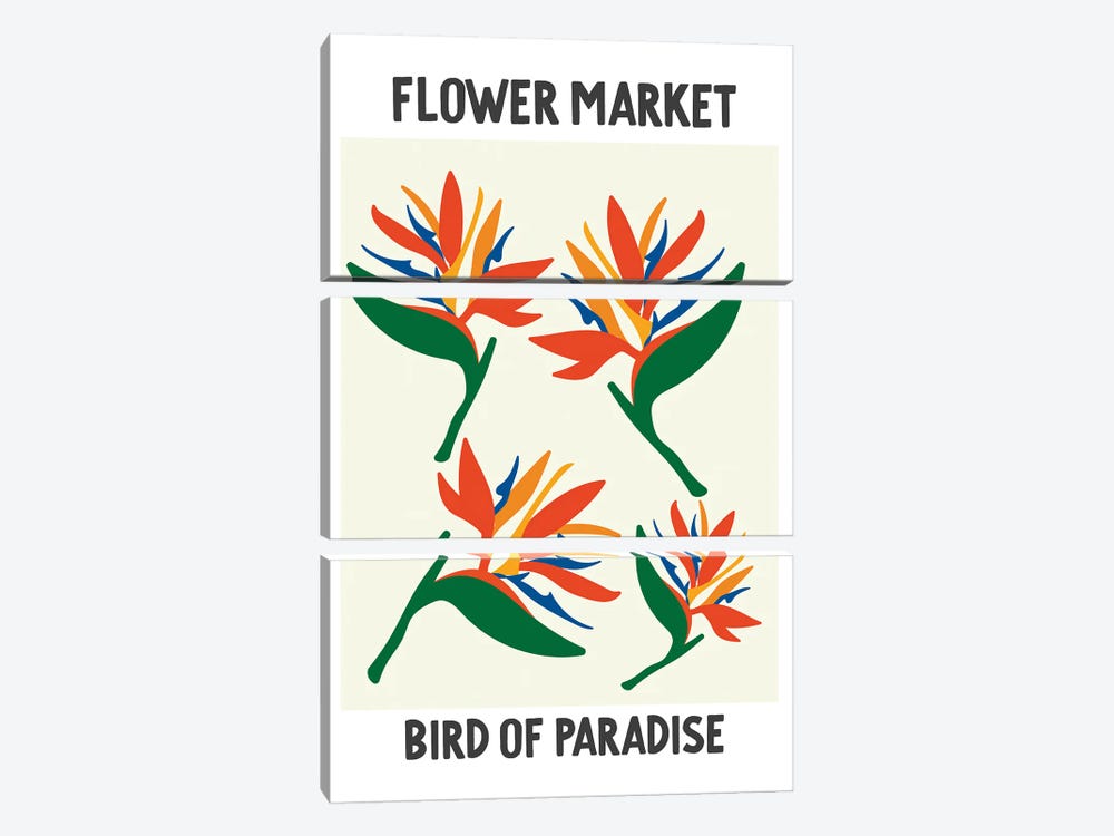 Flower Market Poster Bird of Paradise by Mambo Art Studio 3-piece Canvas Artwork