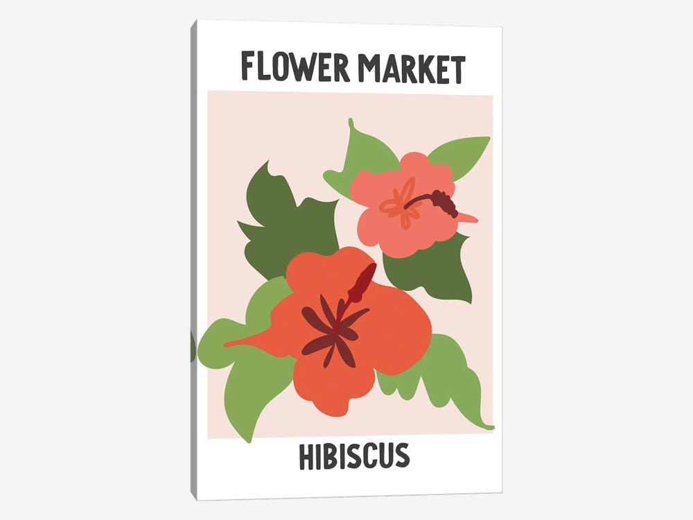 Flower Market Poster Hibiscus by Mambo Art Studio 1-piece Canvas Wall Art