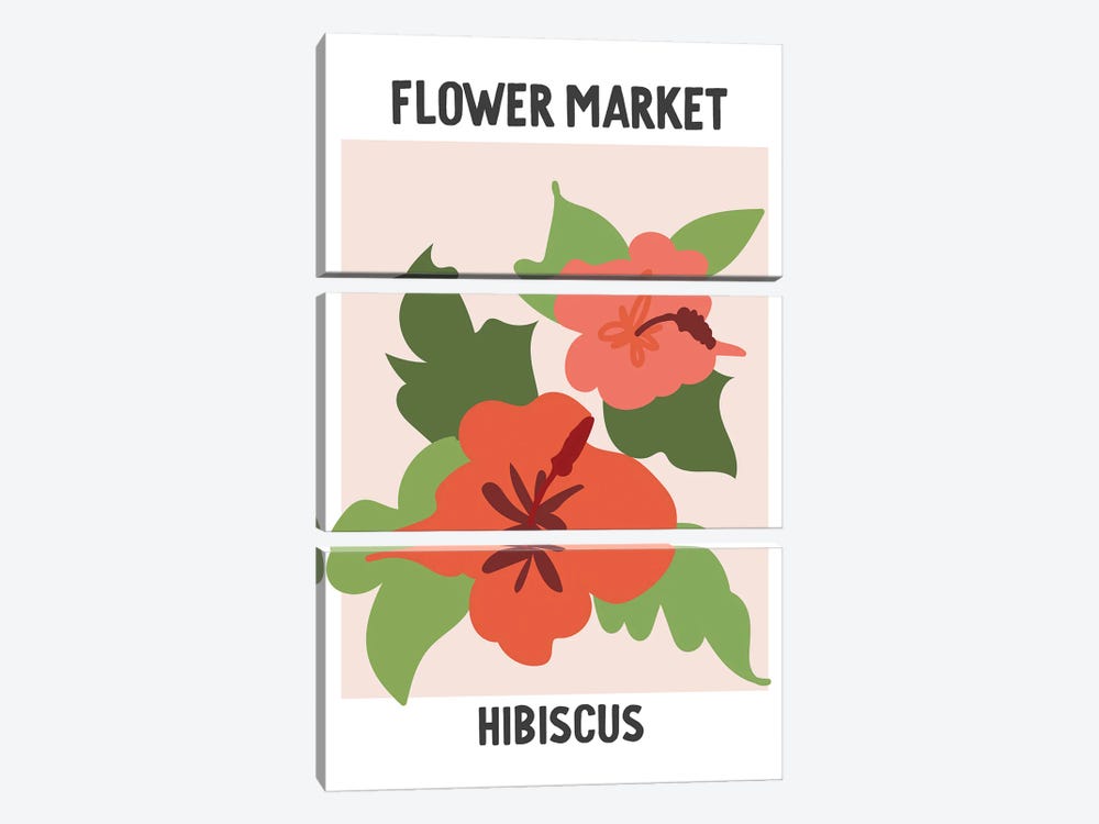 Flower Market Poster Hibiscus by Mambo Art Studio 3-piece Canvas Artwork