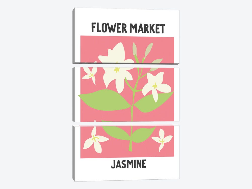 Flower Market Poster Jasmine by Mambo Art Studio 3-piece Canvas Art Print