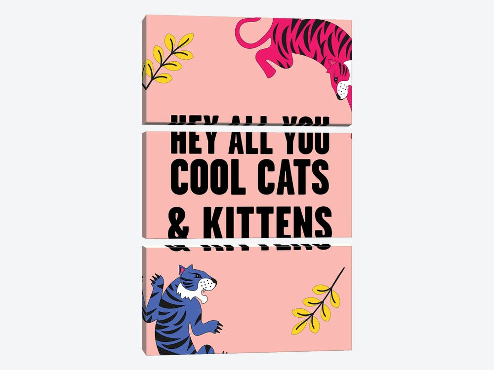 Hey all you Cool Cats and Kittens Tiger Pink by Mambo Art Studio 3-piece Canvas Art