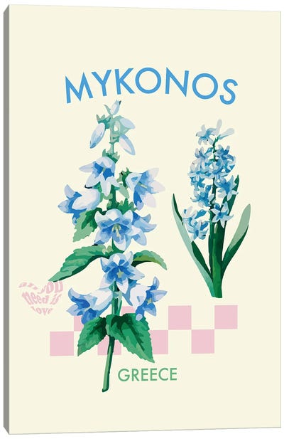 Mykonos Greece Flower Poster Canvas Art Print - Mykonos Art