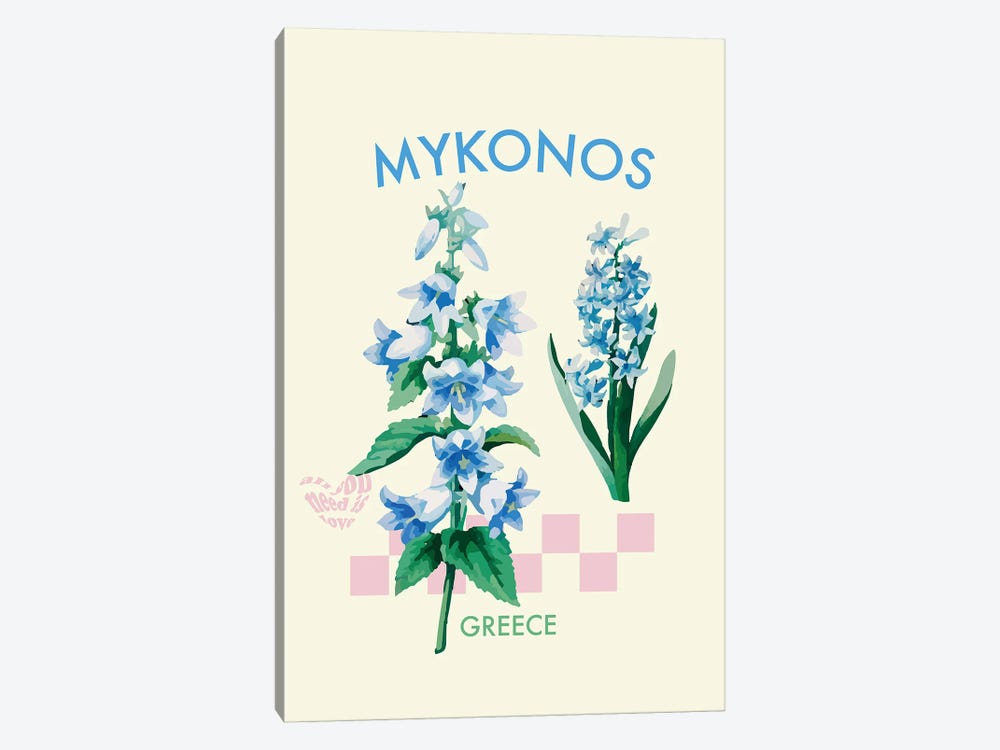 Mykonos Greece Flower Poster by Mambo Art Studio 1-piece Canvas Artwork