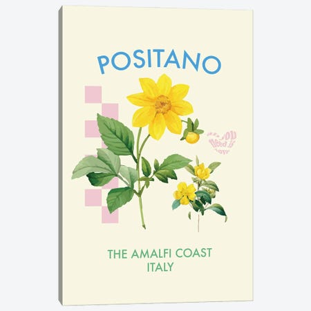 Positano Italy Flower Poster. Canvas Print #MSD282} by Mambo Art Studio Canvas Art