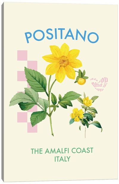 Positano Italy Flower Poster. Canvas Art Print - Amalfi Coast Art