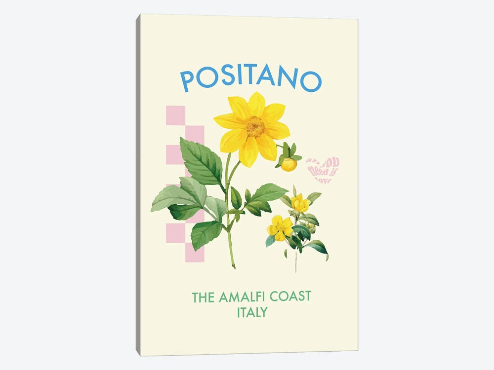 Positano Italy Flower Poster. by Mambo Art Studio 1-piece Canvas Print