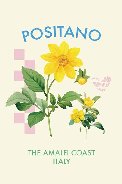 Amalfi Coast: Positano Italy Flower Poster. by Mambo Art Studio