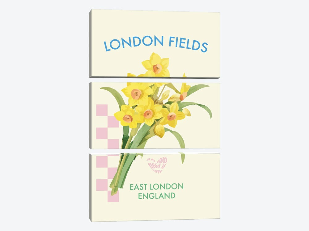 London Fields Flower Poster by Mambo Art Studio 3-piece Canvas Artwork