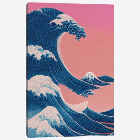 The Great Wave Off Kanagawa Pink Vaporwave Canvas Print #MSD309} by Mambo Art Studio Canvas Art Print