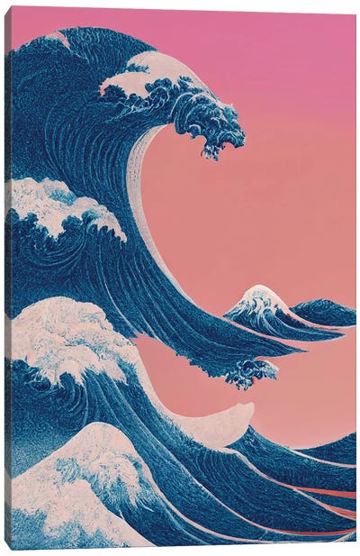 The Great Wave Off Kanagawa Pink Vaporwave Canvas Art Print - The Great Wave Reimagined