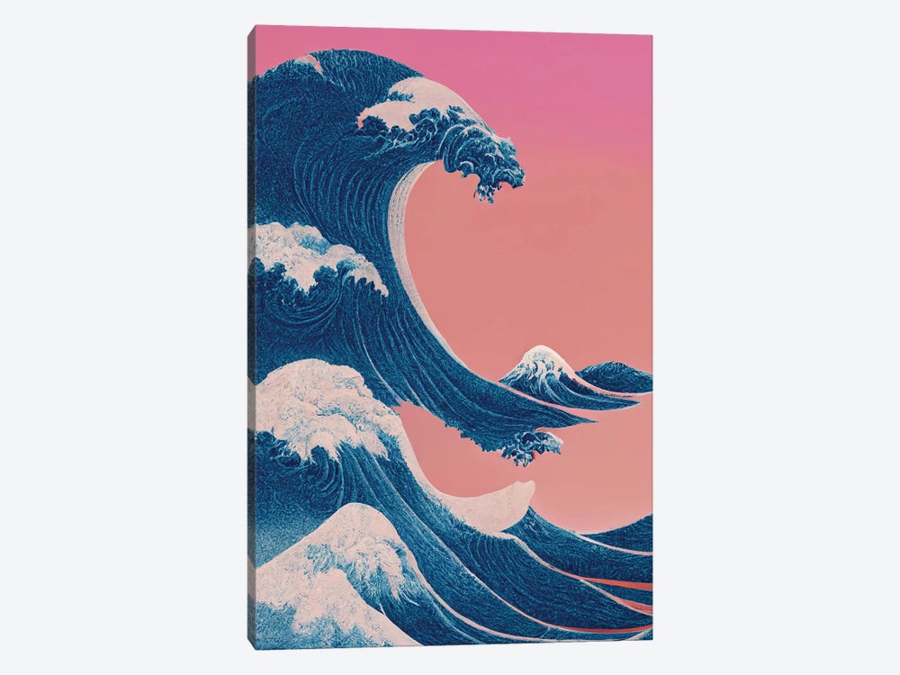 The Great Wave Off Kanagawa Pink Vaporwave by Mambo Art Studio 1-piece Canvas Art Print