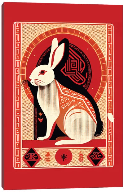 Chinese Lunar New Year Of The Rabbit 2023 Red I Canvas Art Print - Mambo Art Studio
