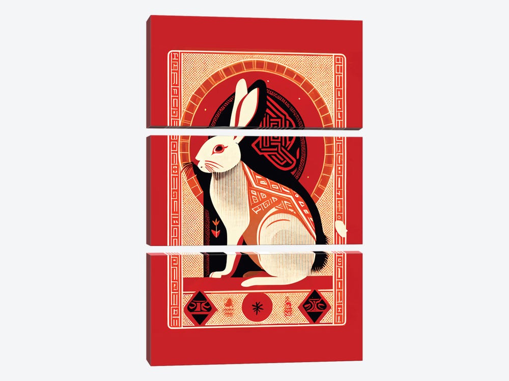 Chinese Lunar New Year Of The Rabbit 2023 Red I by Mambo Art Studio 3-piece Canvas Art