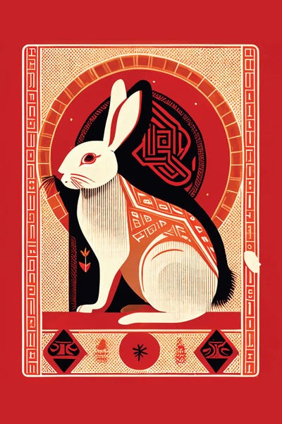 Chinese Décor: Chinese Lunar New Year Of The Rabbit 2023 Red I by Mambo Art Studio