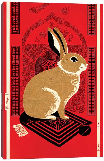 Chinese Lunar New Year Of The Rabbit 2023 Red II Canvas Art Print - Mambo Art Studio