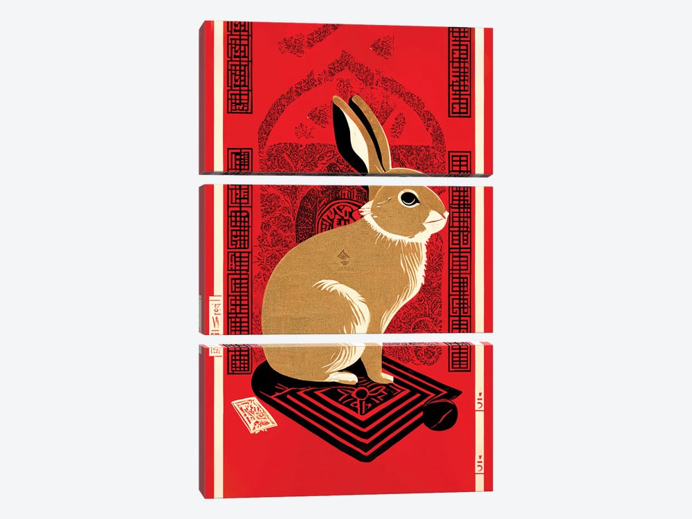 Chinese Lunar New Year Of The Rabbit 2023 Red II by Mambo Art Studio 3-piece Canvas Print