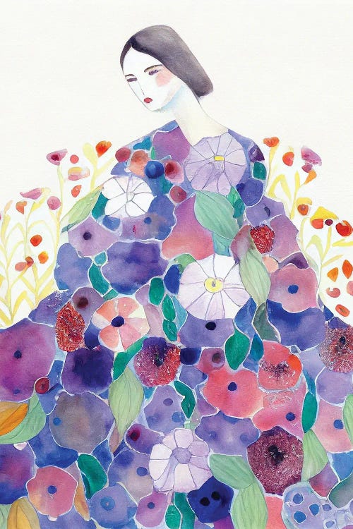 Lady In A Flower Dress Watercolour