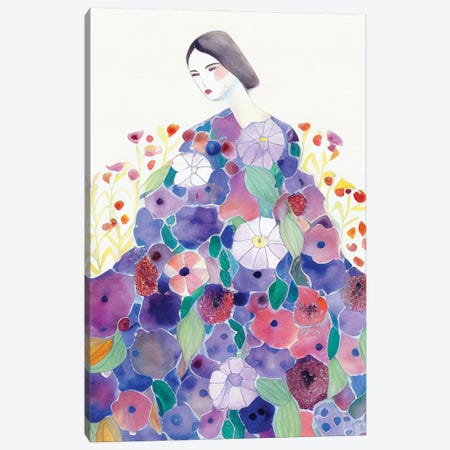 Lady In A Flower Dress Watercolour Canvas Print #MSD330} by Mambo Art Studio Canvas Artwork