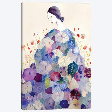 Lady In A Floral Flower Flowy Dress Canvas Print #MSD331} by Mambo Art Studio Canvas Wall Art