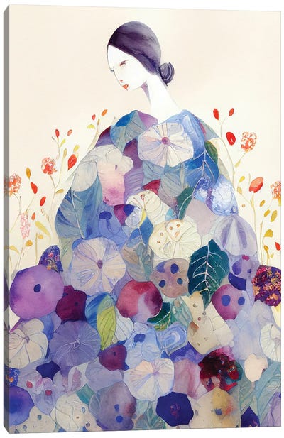 Lady In A Floral Flower Flowy Dress Canvas Art Print - Mambo Art Studio
