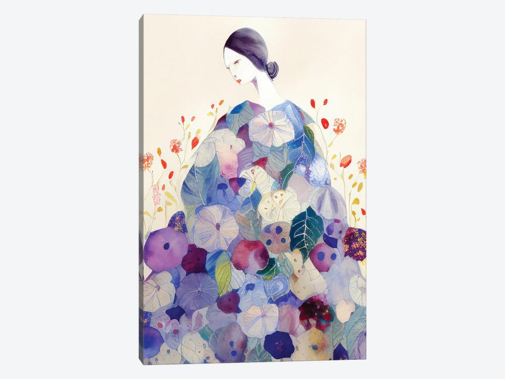 Lady In A Floral Flower Flowy Dress by Mambo Art Studio 1-piece Canvas Art