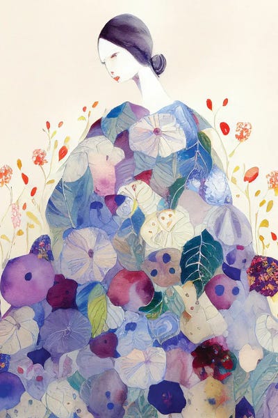 Mambo Art Studio: Lady In A Floral Flower Flowy Dress by Mambo Art Studio