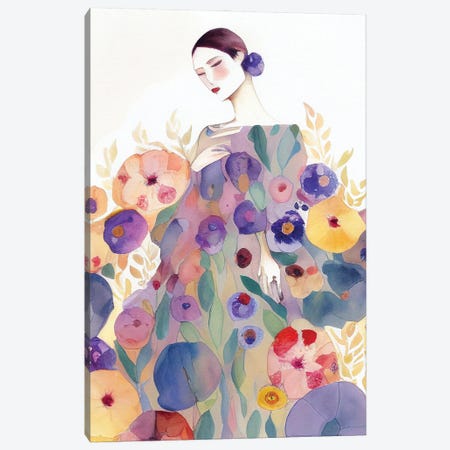Lady In A Flower Dress Canvas Print #MSD332} by Mambo Art Studio Canvas Wall Art