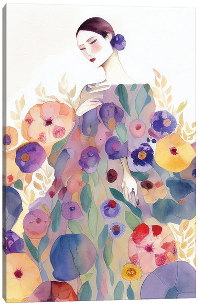 Lady In A Flower Dress Canvas Art Print - Mambo Art Studio